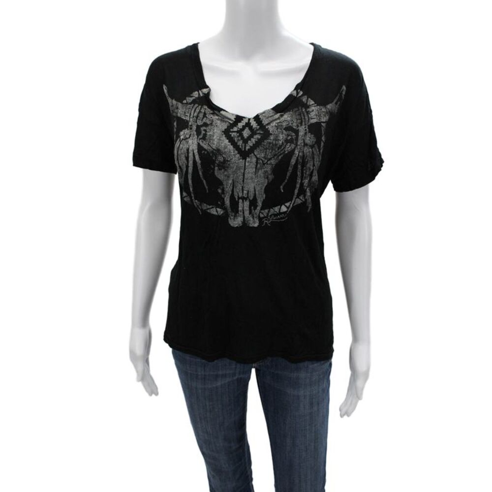 Denim & Supply By Ralph Lauren Womens Basic Aztec Graphic T Shirt Black Size L